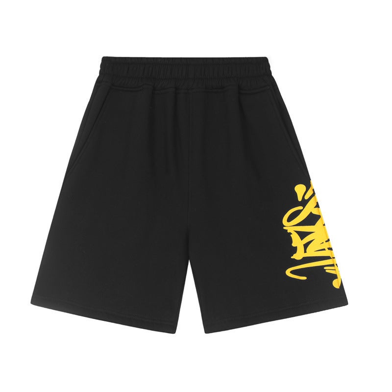 SynaWord American Loose Sweater Hoodie Sweater Trousers Syna Mens and Womens Fashion Brand Hip Hop Street Couple Casual suit Velvet black and yellow shorts