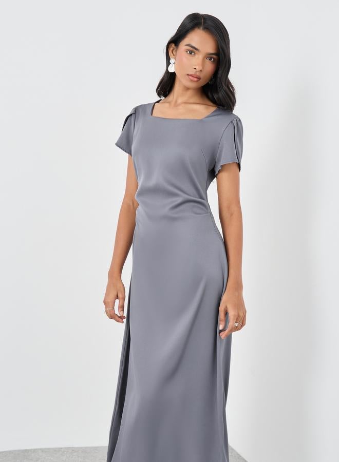 Take Two Solid Short Sleeve Square Neck Midi Dress - Image 3