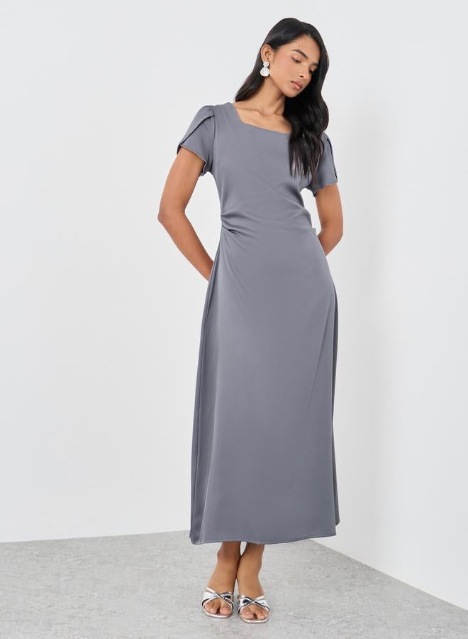 Take Two Solid Short Sleeve Square Neck Midi Dress - Image 1