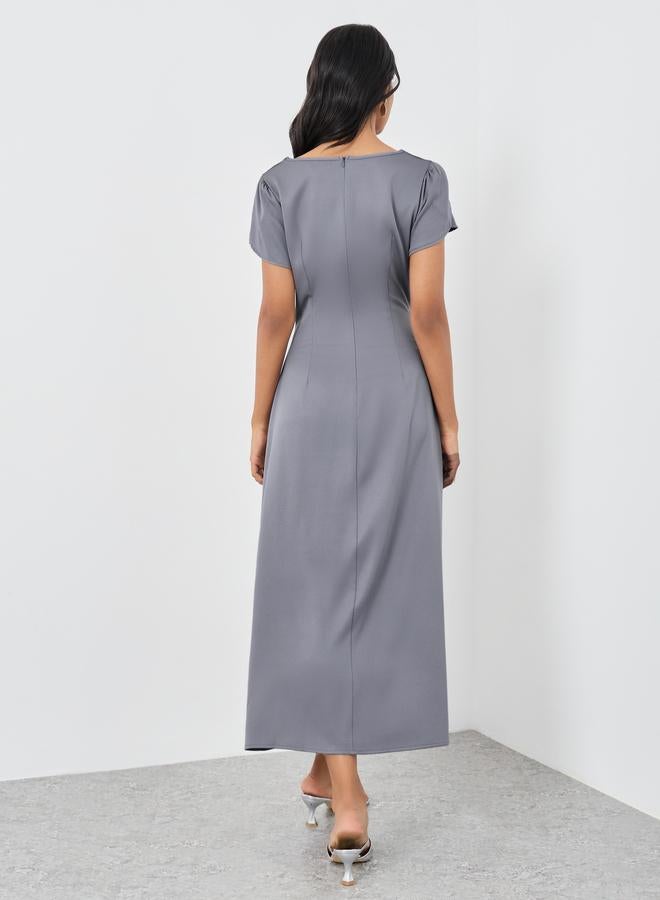 Take Two Solid Short Sleeve Square Neck Midi Dress - Image 5