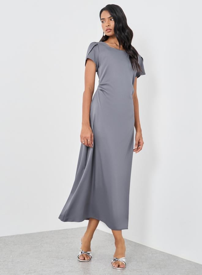 Take Two Solid Short Sleeve Square Neck Midi Dress - Image 2
