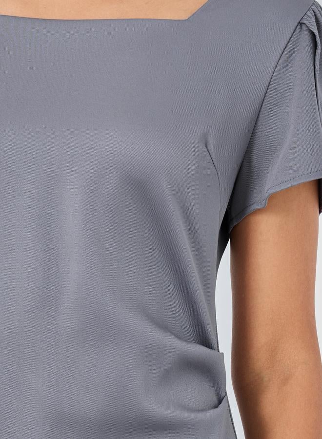 Take Two Solid Short Sleeve Square Neck Midi Dress - Image 4