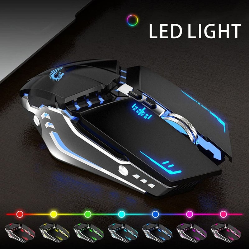 TENMOS T12 Wireless Gaming Mouse Rechargeable, 2.4G Silent Optical Wireless Computer Mice with Changeable LED Light for Laptop PC, 7 Buttons (Black) - Image 2