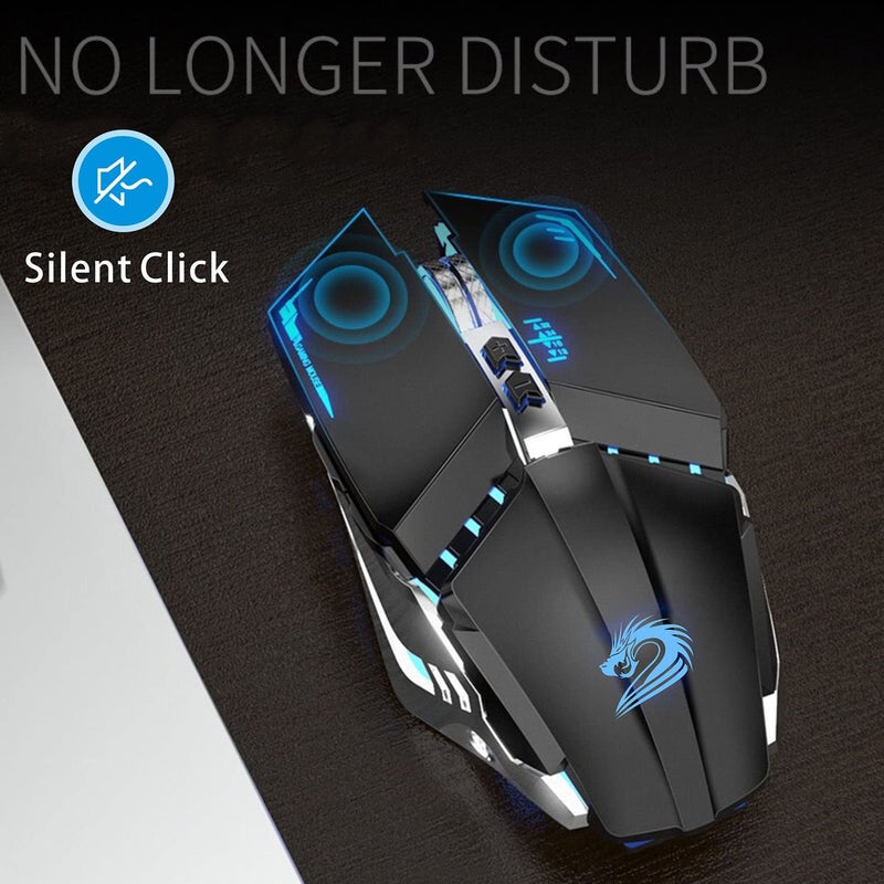 TENMOS T12 Wireless Gaming Mouse Rechargeable, 2.4G Silent Optical Wireless Computer Mice with Changeable LED Light for Laptop PC, 7 Buttons (Black) - Image 4