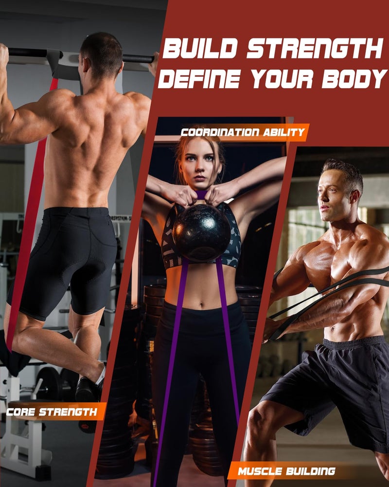 Fitense Resistance Bands Set - Pull Up Bands with 6 Resistance Levels 15-170 LBS for Men Women, Exercise Bands with Door Anchor, Training Poster & Pouch for Body Stretching, Pull Up Assist - Image 2