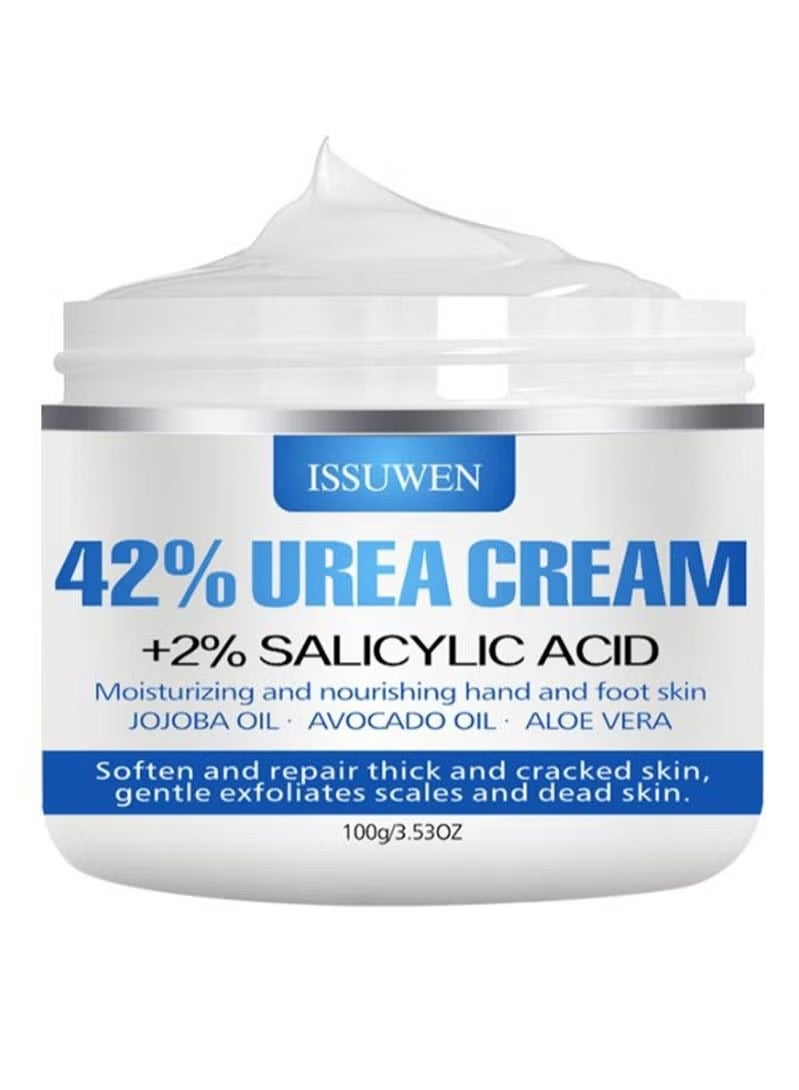 ISSUWEN Urea Cream 42% + Salicylic Acid 2%, Foot Cream for Dry Cracked Heels Knees Elbows Hands Repair Treatment, Foot Moisturizer Corn Callus Dead Skin Remover Toenail Softener for Foot Care - Image 1