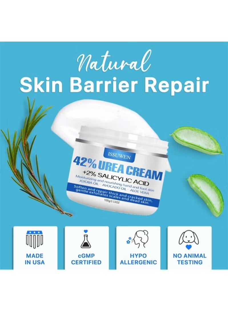 ISSUWEN Urea Cream 42% + Salicylic Acid 2%, Foot Cream for Dry Cracked Heels Knees Elbows Hands Repair Treatment, Foot Moisturizer Corn Callus Dead Skin Remover Toenail Softener for Foot Care - Image 4