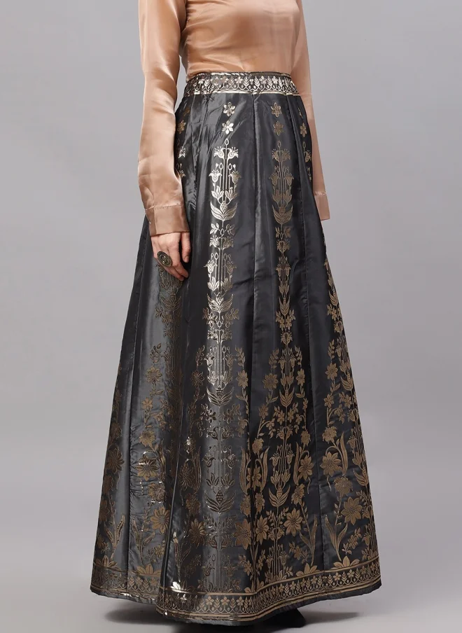 أيه كيه إس Grey Ethnic Printed A-Line Maxi Skirt for Women