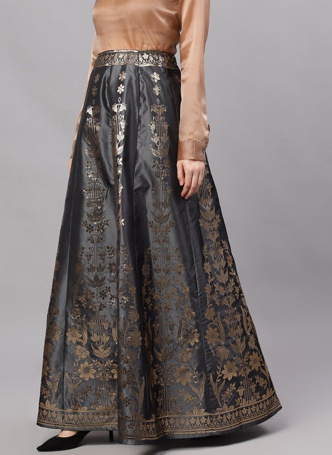 AKS Grey Ethnic Printed A-Line Maxi Skirt for Women - Image 3