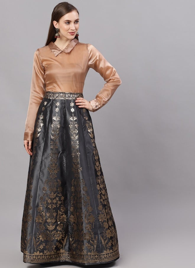 AKS Grey Ethnic Printed A-Line Maxi Skirt for Women - Image 5