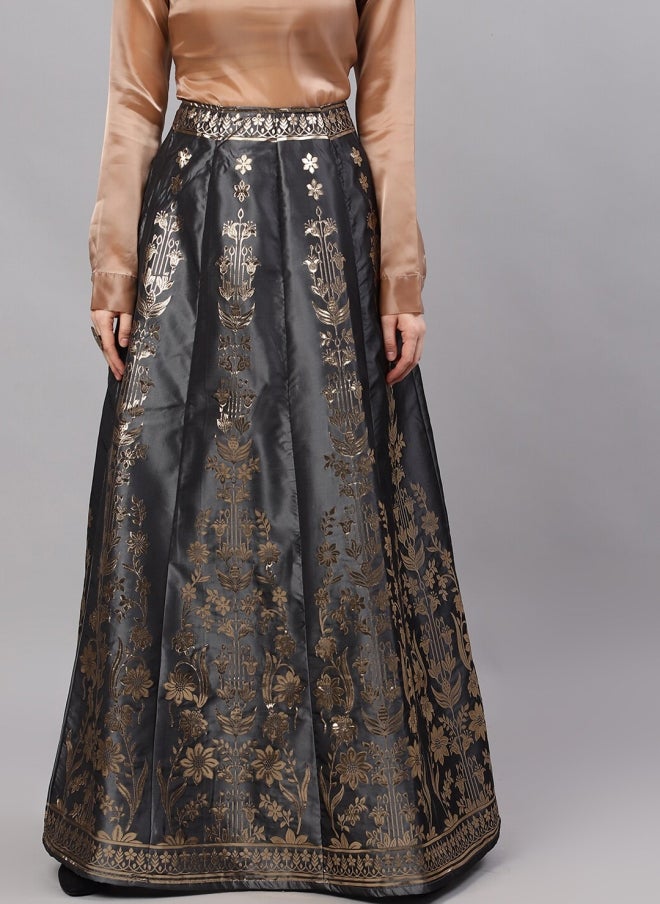 AKS Grey Ethnic Printed A-Line Maxi Skirt for Women - Image 1