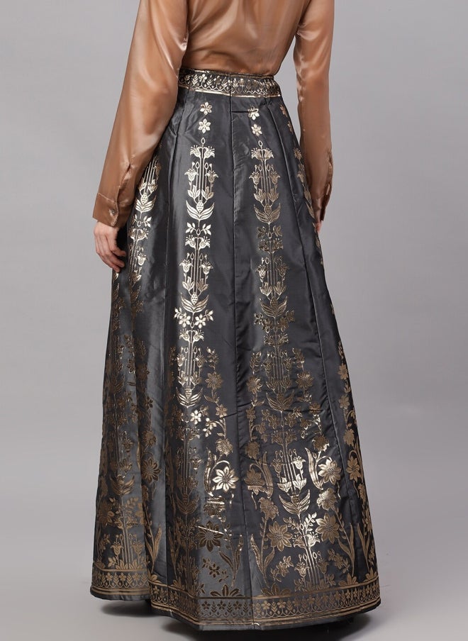 AKS Grey Ethnic Printed A-Line Maxi Skirt for Women - Image 4