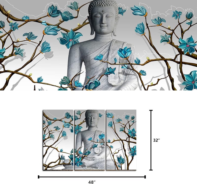 Visual Art Decor 3-Piece Buddha Wall Art with Blue Flowers - Image 5