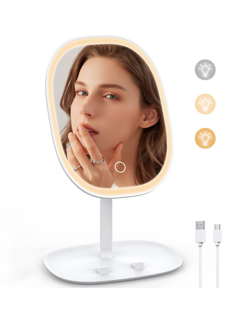 Lighted Makeup Mirror, Rechargeable Double Sided Magnifying Mirror with 3 Colors Modes, 85° Rotation Touch Screen LED Mirror Vanity Mirror, Brightness Adjustable Cosmetic Light up Mirror  - Image 1