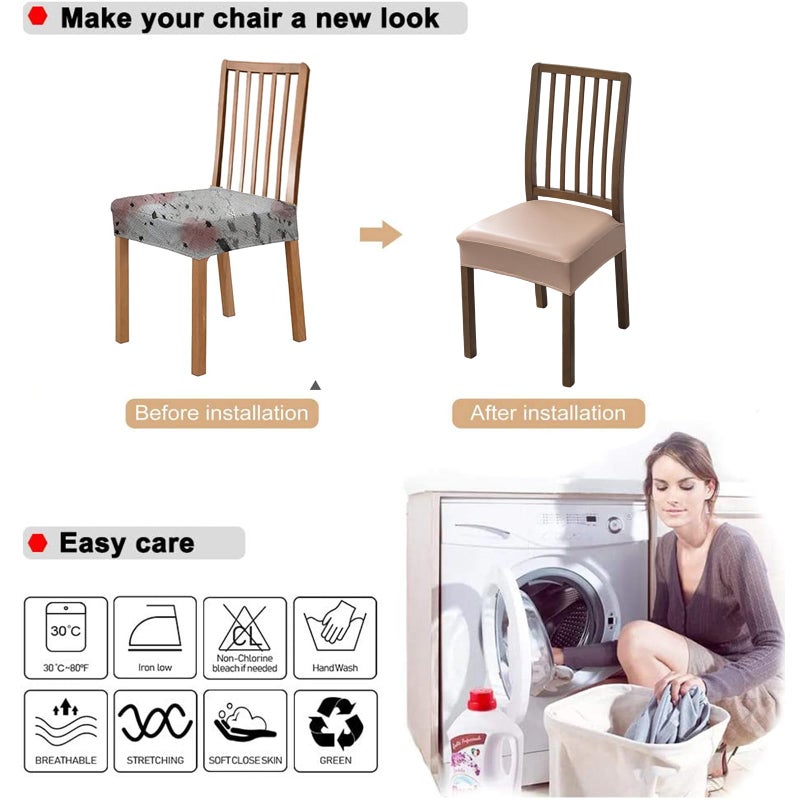 NILUOH Waterproof Seat Covers for Dining Room Chairs Set of 6, Pu Leather Chair Seat Slipcovers Dining Chair Cover Removable Washable Chair Protctor Cover No Rear Covers - Image 5