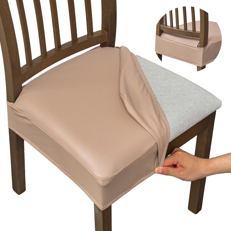NILUOH Waterproof Seat Covers for Dining Room Chairs Set of 6, Pu Leather Chair Seat Slipcovers Dining Chair Cover Removable Washable Chair Protctor Cover No Rear Covers - Image 1
