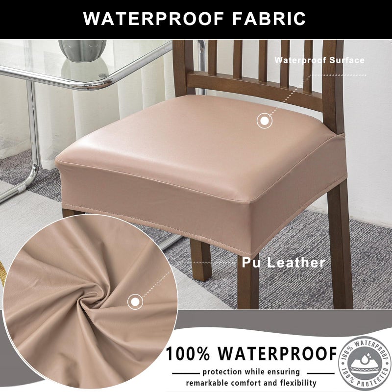 NILUOH Waterproof Seat Covers for Dining Room Chairs Set of 6, Pu Leather Chair Seat Slipcovers Dining Chair Cover Removable Washable Chair Protctor Cover No Rear Covers - Image 3