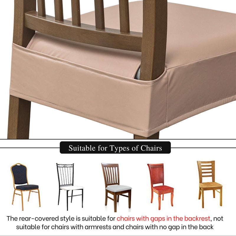 NILUOH Waterproof Seat Covers for Dining Room Chairs Set of 6, Pu Leather Chair Seat Slipcovers Dining Chair Cover Removable Washable Chair Protctor Cover No Rear Covers - Image 4