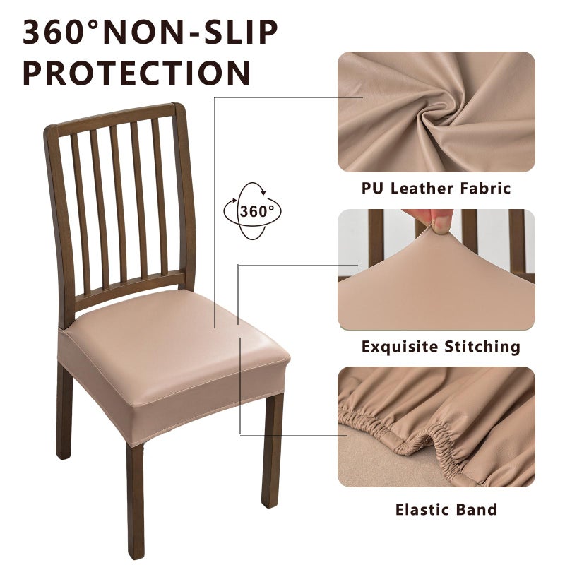 NILUOH Waterproof Seat Covers for Dining Room Chairs Set of 6, Pu Leather Chair Seat Slipcovers Dining Chair Cover Removable Washable Chair Protctor Cover No Rear Covers - Image 2