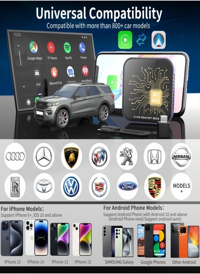 ماركة غير محددة - محول كاربلاي اللاسلكي وصندوق أندرويد أوتو AI لايت تكنولوجيا مبتكرة لتجربة قيادة تفاعلية ورائعة سعة 2 جيجابايت وذاكرة قراءة فقط سعة 32 جيجابايت - Image 1