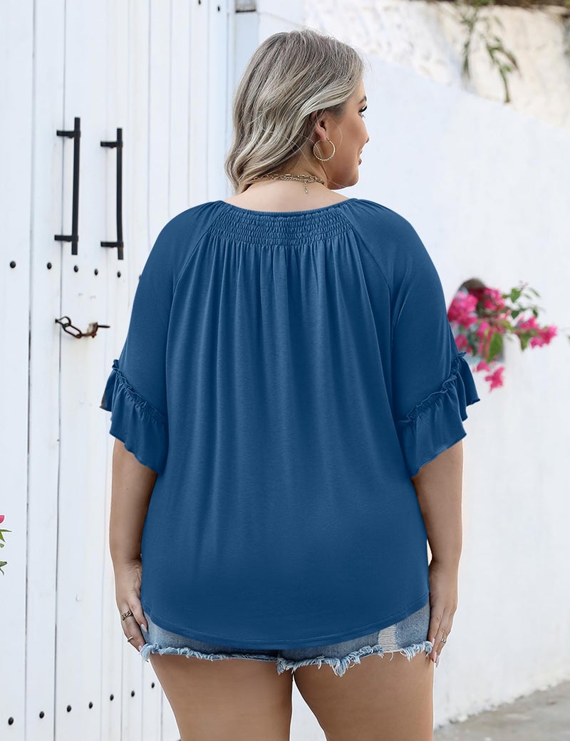Micoson Plus Size 3/4 Sleeve Tops for Women Half Sleeve Shirts Dressy Casual Crewneck Tunics Plus Work Tops Business Elegant Top Navy Blue - Image 2