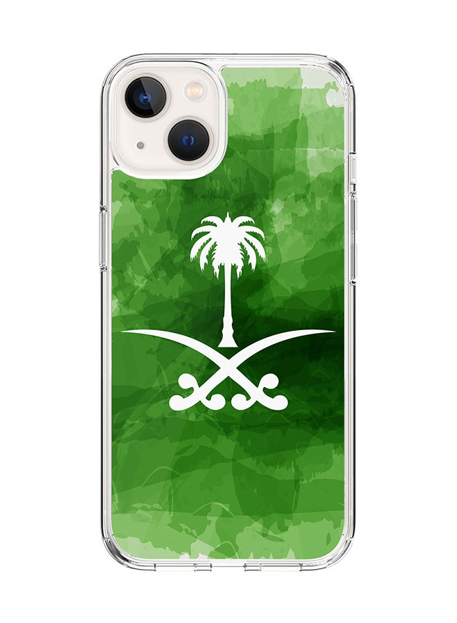 Classic Clear for Apple iPhone 14 Case Hybrid Soft Cover Flexible Edges Anti Drop TPU PC Gel Thin Transparent Cover [ Designed for Apple iPhone 14 ] - Saudi Emblem Full Print