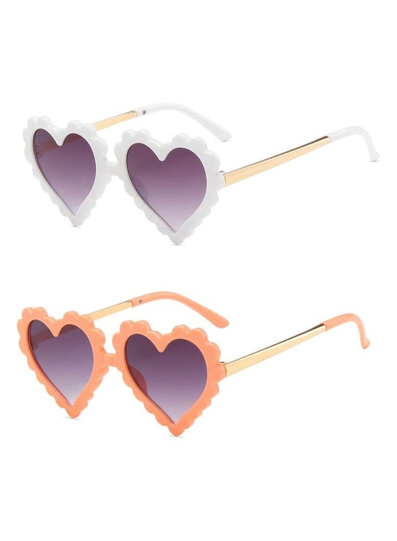 Heart Shaped Sunglasses for Kids, 2 Pairs of Stylish Cartoon Sunglasses for Ages 2-10, Fun Metal Eyewear for Girls and Boys, Perfect for Outdoor Activities and Beach Parties - Image 1