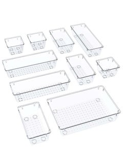 YIM-VIBEHAUS 10 PCS Clear Plastic Drawer Organizer Set, 4 Sizes Desk Drawer Divider Organizers and Storage Bins for Makeup, Jewelry, Gadgets for Kitchen, Bedroom, Bathroom, Office  - Image 1