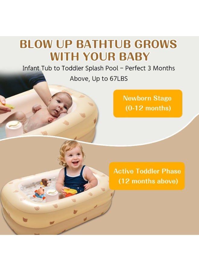 دايتويز حوض استحمام قابل للنفخ للأطفال مزود بمضخة هواء مدمجة، حوض استحمام محمول للسفر للأطفال، مقاعد حمام سباحة قابلة للنفخ للأطفال الصغار أثناء الجلوس، حوض استحمام قابل للطي للأطفال حديثي الولادة من عمر 3 أشهر فما فوق (دب) - Image 4