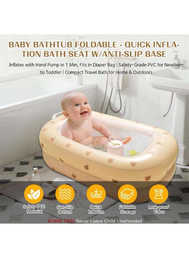 دايتويز حوض استحمام قابل للنفخ للأطفال مزود بمضخة هواء مدمجة، حوض استحمام محمول للسفر للأطفال، مقاعد حمام سباحة قابلة للنفخ للأطفال الصغار أثناء الجلوس، حوض استحمام قابل للطي للأطفال حديثي الولادة من عمر 3 أشهر فما فوق (دب) - Image 3