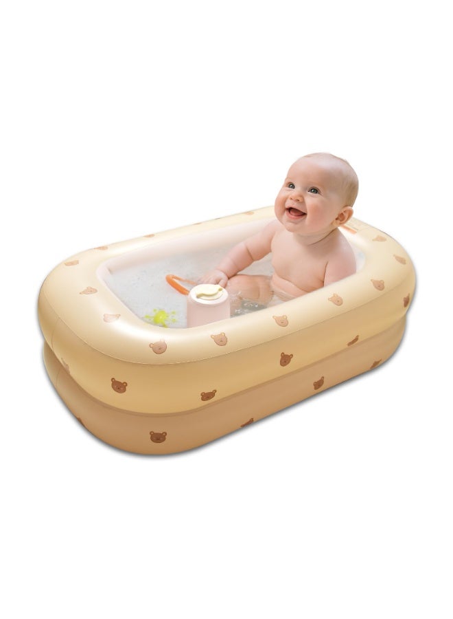 دايتويز حوض استحمام قابل للنفخ للأطفال مزود بمضخة هواء مدمجة، حوض استحمام محمول للسفر للأطفال، مقاعد حمام سباحة قابلة للنفخ للأطفال الصغار أثناء الجلوس، حوض استحمام قابل للطي للأطفال حديثي الولادة من عمر 3 أشهر فما فوق (دب) - Image 1