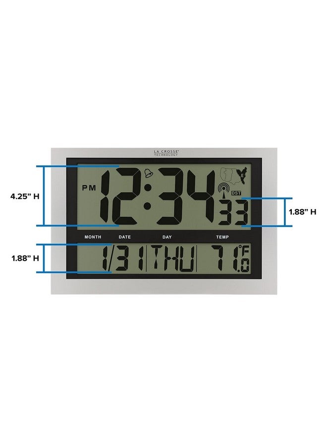 La Crosse Technology La Crosse Technology 513-1211 Atomic Wall Clock with Jumbo LCD Display with Indoor Temperature , Silver  - Image 5