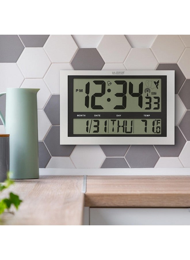 La Crosse Technology La Crosse Technology 513-1211 Atomic Wall Clock with Jumbo LCD Display with Indoor Temperature , Silver  - Image 2