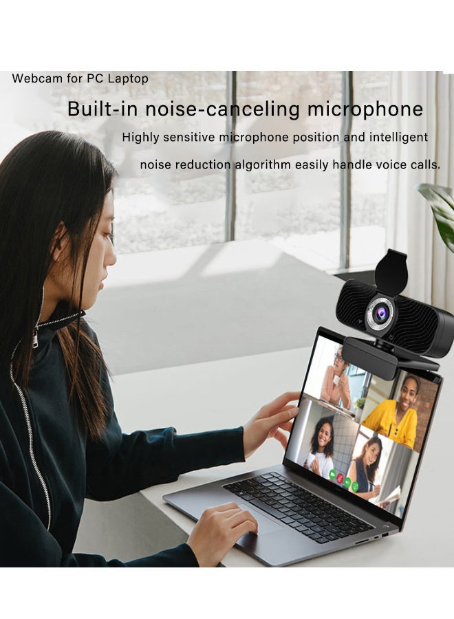 سوبر زي يوث كاميرا ويب لأجهزة الكمبيوتر المحمول، كاميرا ويب 2K USB مع ميكروفون للكمبيوتر الشخصي/سطح المكتب/مكالمات الفيديو/المؤتمرات بدقة عالية كاملة 1080 بكسل مع ميكروفون رقمي لتقليل الضوضاء - أسود - Image 3