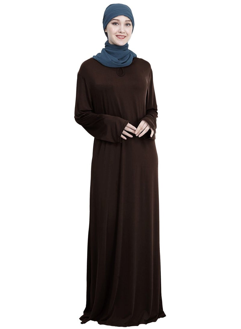 Long Sleeves Abaya With Hijab Brown - Image 1