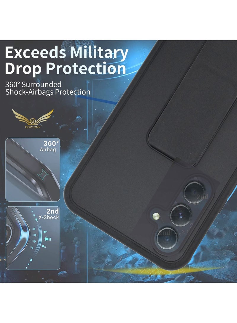 Samsung A34 5G Case with Magnetic Car Mount Kickstand Holder Premium Silicone Vertical and Horizontal Hand Strap Grip Cover for Samsung Galaxy A34 5G