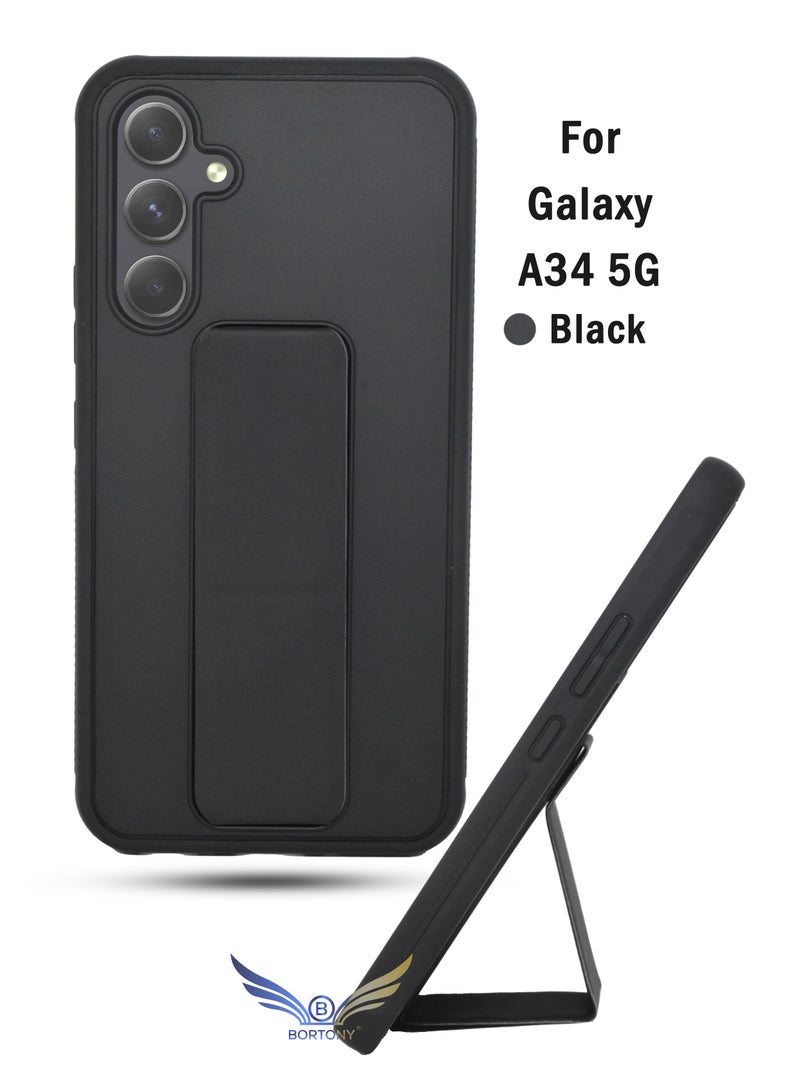 Samsung A34 5G Case with Magnetic Car Mount Kickstand Holder Premium Silicone Vertical and Horizontal Hand Strap Grip Cover for Samsung Galaxy A34 5G