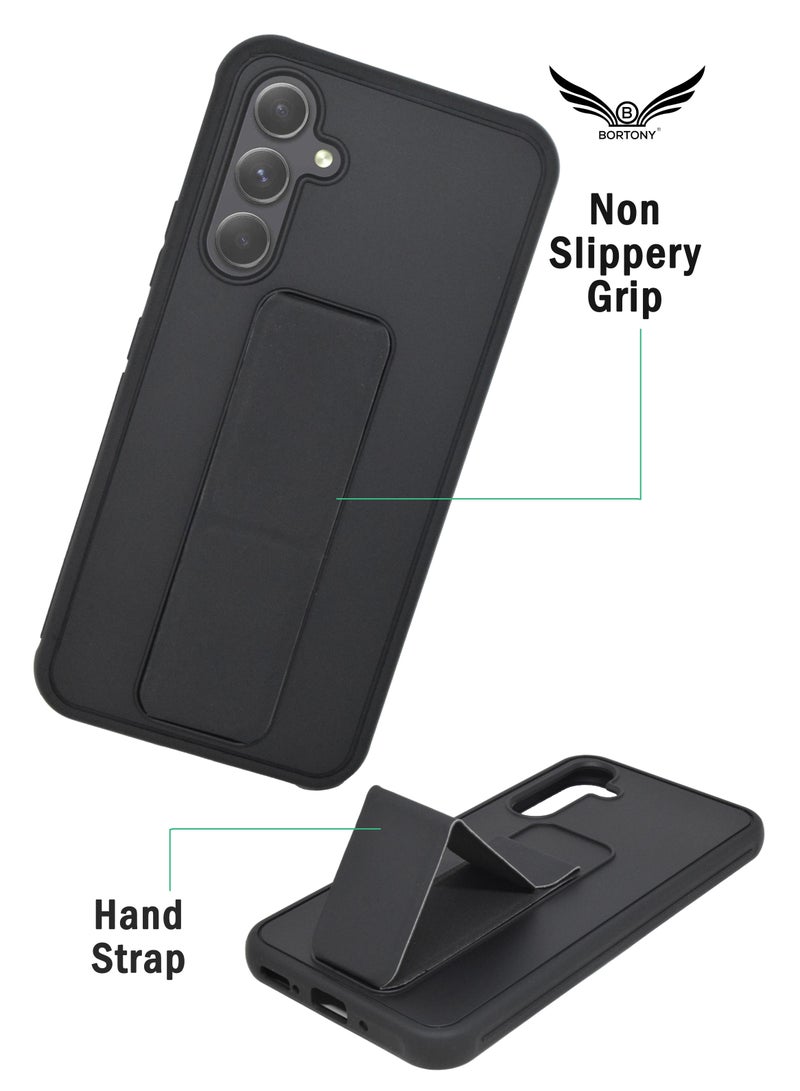 Samsung A34 5G Case with Magnetic Car Mount Kickstand Holder Premium Silicone Vertical and Horizontal Hand Strap Grip Cover for Samsung Galaxy A34 5G