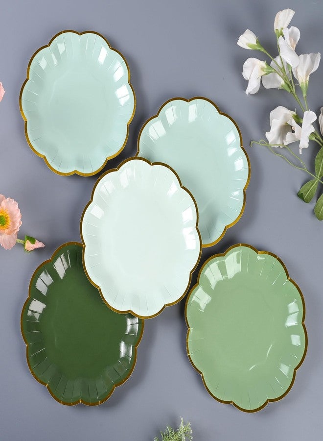 AimFun Sage Green Party Plates Gradient Green Dessert Paper Plate 7inch Gold Foil Scalloped Edge Disposable Cake Plates for Christmas Birthday Bridal Baby Shower Wedding Party Supplies (48) - Image 3
