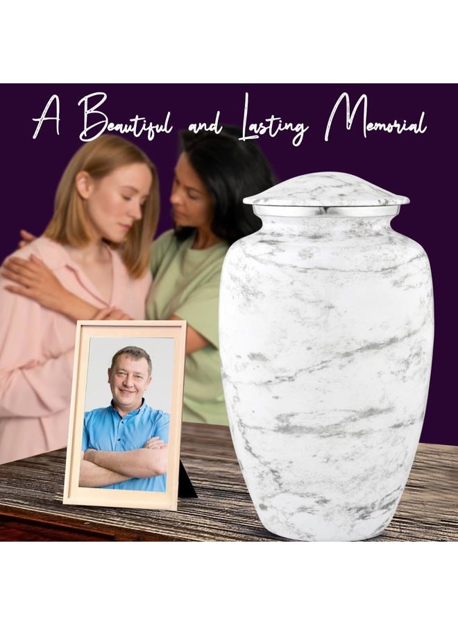 LIFAG White Cremation Urn for Ashes Adult Male & Female with Velvet Bag & Customizable Medallion | White Marble Finish Metal Urns for Human Ashes Adult Man | Large Burial & Funeral Urns Up to 220 lbs - Image 4