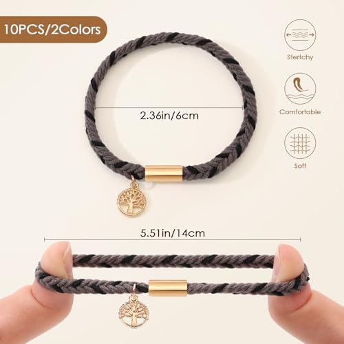 SYGY 10 PCS Boho Hair Ties - No-Damage, 5 Styles for Thick & Thin Hair, Cute Stretch Bracelets, Braided Ponytail Holders, Grey - Image 2