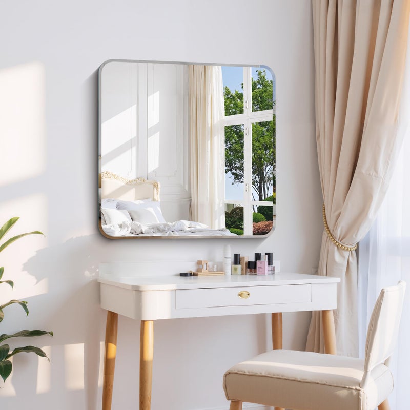 CILIBER Beveled Mirror, 30x30 Square Bathroom Mirror Rounded Corner, 3mm Tempered Glass, 18 inch Frameless Vanity Mirror with Beveled Edge for Bathroom, Bedroom, Living Room and Entryway - Image 2