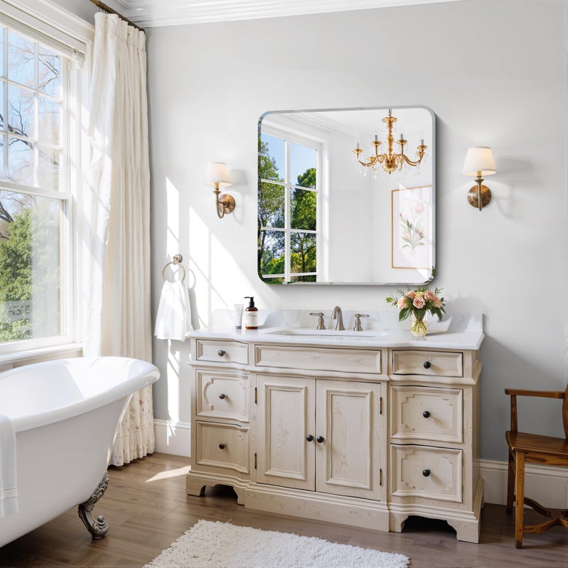 CILIBER Beveled Mirror, 30x30 Square Bathroom Mirror Rounded Corner, 3mm Tempered Glass, 18 inch Frameless Vanity Mirror with Beveled Edge for Bathroom, Bedroom, Living Room and Entryway - Image 5
