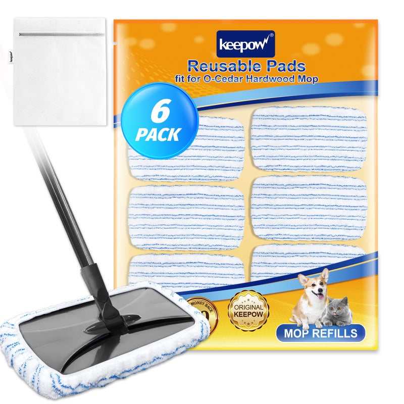 KEEPOW Cotton Pad Terry Cloth Mop Refills 15x8 inches Reusable Mop Pads Compatible with O Cedar Hardwood Floor'N More Microfiber Mop  Mop Refill Heads Replacements  6 Pack - Image 1