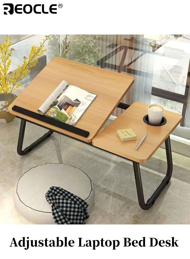 ريوكل طاولة سرير لابتوب قابلة للتعديل مع 5 أوضاع زوايا وحامل أكواب، طاولة lap محمولة بقاعدة مستقرة للاستخدام في الأكل أو العمل أو القراءة. - Image 1