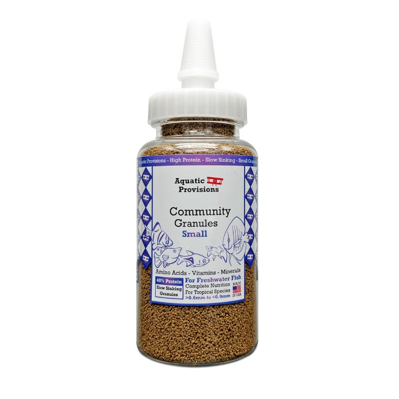 Aquatic Provisions Community Fish Food Small Granules 3.17 oz, High Protein Slow Sinking Small Sized Granules - Image 1