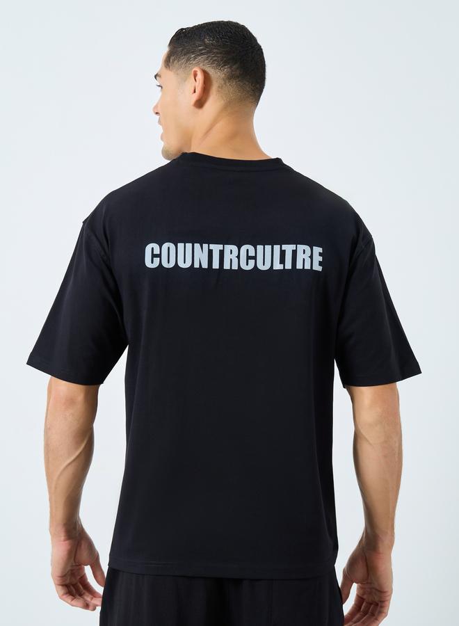 ستايلي تيشيرت رجالي أسود مطبوع بشعار مقاس كبير - Image 5