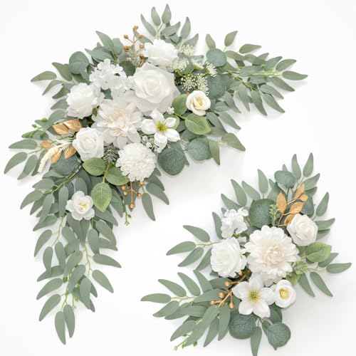 Piklado Faux Flower Swag Set of 2 for Wedding Welcome Signs Floral Swag Wedding Reception Ceremony Signs Decor (A-White) - Image 1