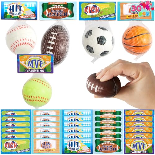 JOYIN 30 Pack Kids Valentines Day Gift Cards with Gift Mini Sports Ball Figure Stress Balls Squishy Toy Foam Balls for Classroom Exchange Prizes Stress Relief  Anxiety Relief Valentine Party Favor - Image 1