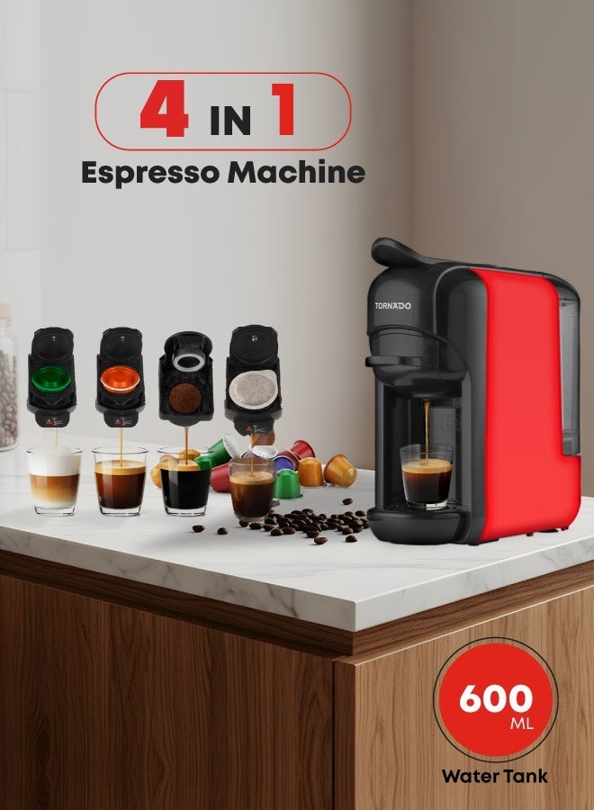 Tornado 4-in-1 Multifunction Espresso Machine, 19-Bar Pressure, 1450W, 600ml Water Tank, Hot & Cold Extraction, Auto Shut-Off, Black - TAC-516K-R - 1-Year Free Warranty - Image 1
